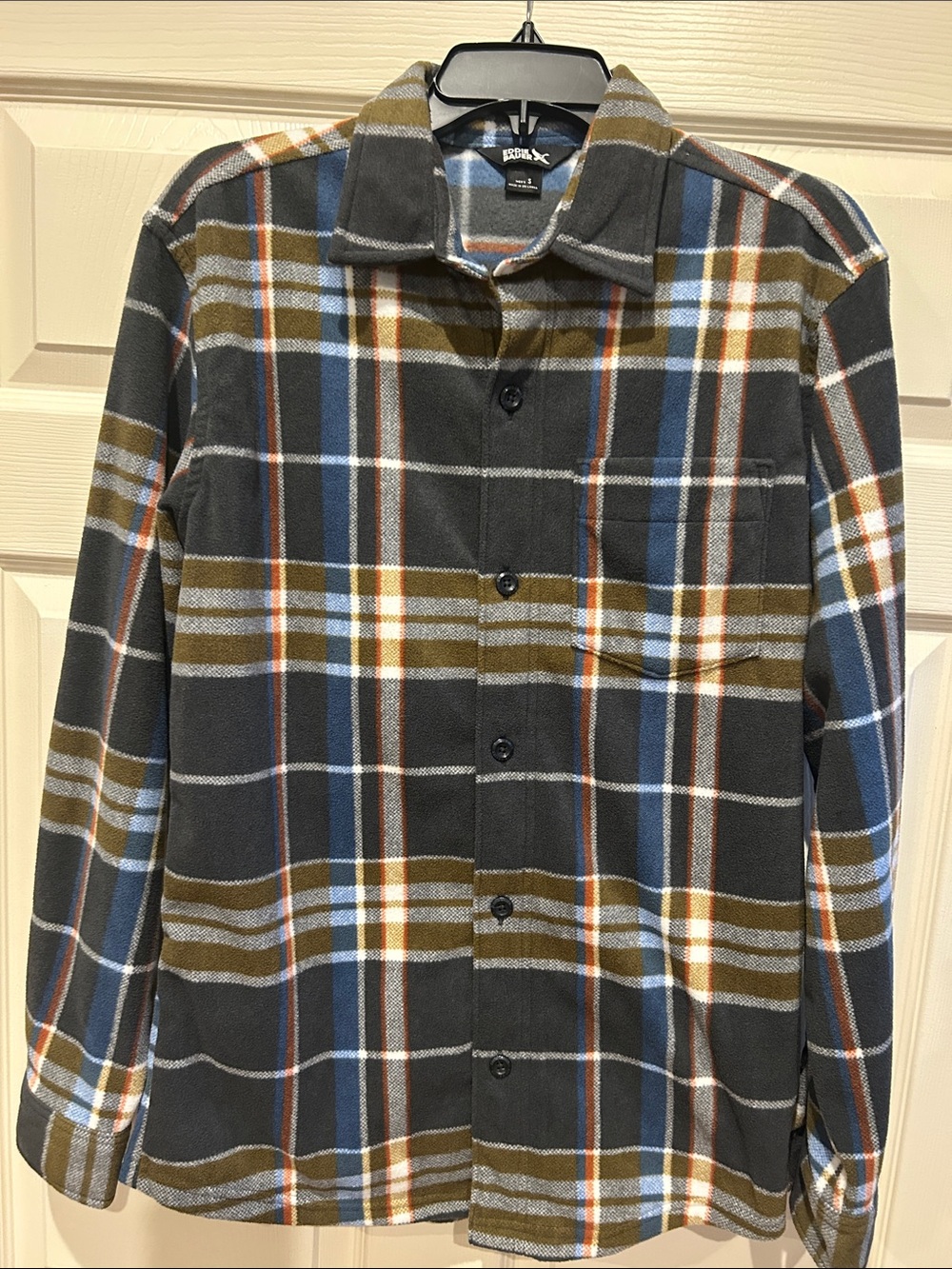 Eddie Bauer Blue Gray Plaid Fleece Shirt